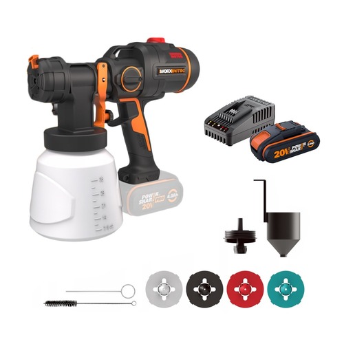 מרסס צבע נטען 20V+סוללה 2A 20V ומטען מהיר+אביזרים WORX WX020.9