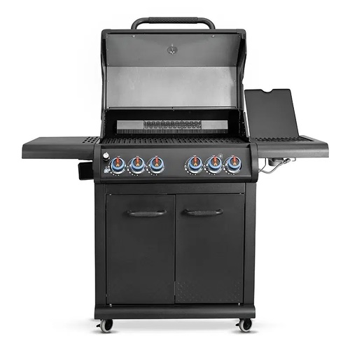 גריל גז RUBICON 4X GHOST בצבע שחור מט עם 4 מבערים, מבער אחורי, כירת צד אינפרא אדום, מערכות FPS ו-SGS מתקדמות ומשטח צלייה מרווח 70X44 ס