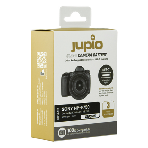 סוללה חלופית למצלמות סוני Jupio NP-F750 ULTRA USB-C