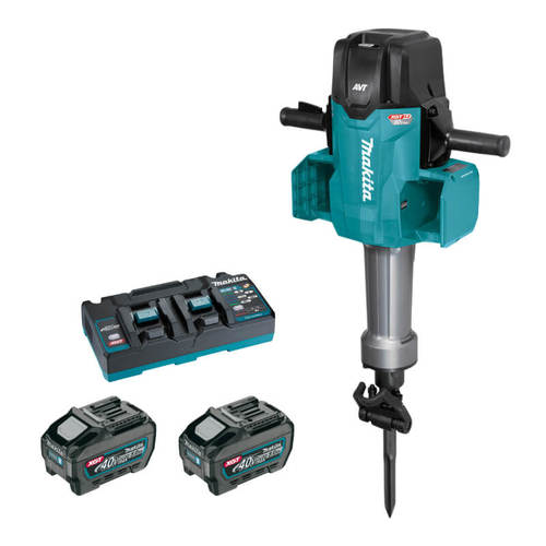 פטיש הריסה נטען 2X40V עם 2 סוללות 5A ומטען כפול דגם HM004GZ מקיטה Makita