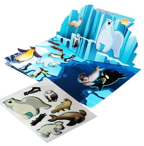 חוברת צביעה טוש מים, מדבקות ותלת מימד 3 ב 1 - בעלי חיים