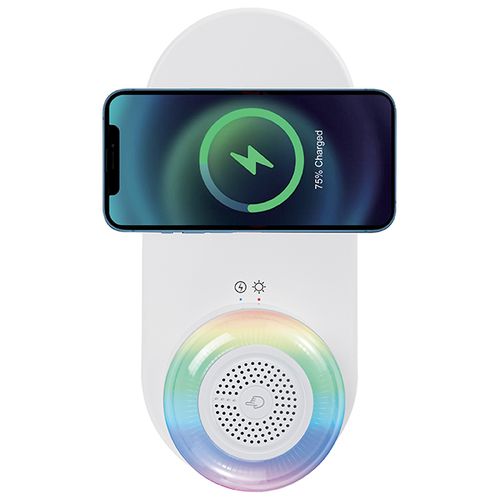 מטען אלחוטי מהיר 15W משולב עם רמקול Bluetooth ומנורת לילה נשלפת