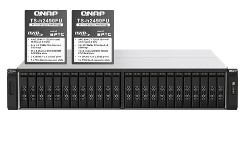 מערכת אחסון QNAP TS-h2490FU-7302P-128G 24-Bay U.2 NVMe 128GB-RAM Enterprise Rack NAS Server 