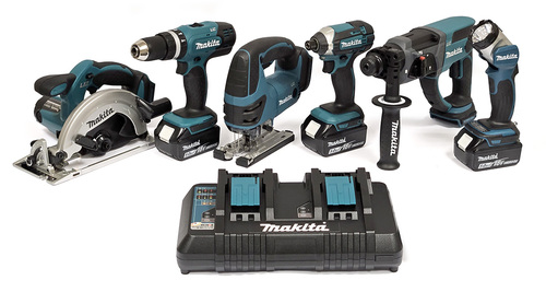 סט 6 כלים 18V נטען 3 סוללות 5A ומטען כפול MAKITA DLX6068PT מקיטה