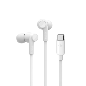 אוזניות חוטיות Belkin SoundForm Earbuds USB-C עם בקרת עוצמת שמע מתכווננת - לבן