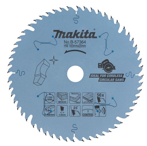 להב TCT מצופה שקט EFFICUT למסור עגול נטען 165X56 עץ MAKITA