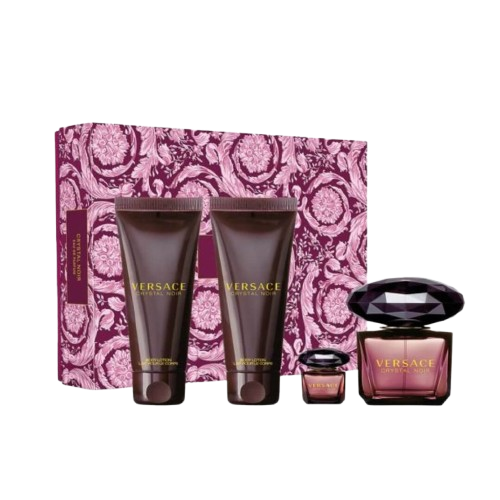 Versace Crystal Noir Gift Set EDT 90ML + 5ML + 100ML Body Lotion + 100ML Bath & Shower Gel מארז ורסצ'ה קריסטל נואר לאישה