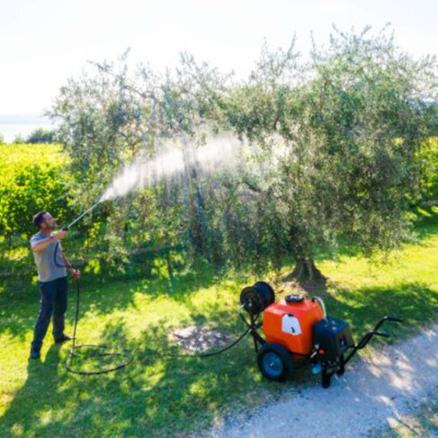 מרסס מריצה נטען - 100 ליטר + גלגלת 50 מטר צינור כולל סוללה 12V