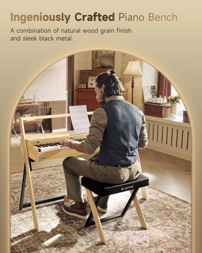 כסא פסנתר מרופד בצבע Lightwood בעיצוב ייחודי DKB300 עם טופ שחור EC7087 מבית DONNER