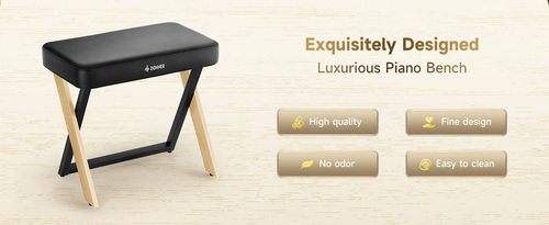 כסא פסנתר מרופד בצבע Lightwood בעיצוב ייחודי DKB300 עם טופ שחור EC7087 מבית DONNER