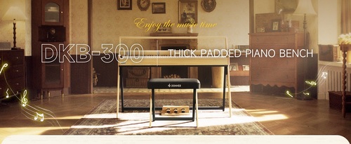 כסא פסנתר מרופד בצבע Lightwood בעיצוב ייחודי DKB300 עם טופ שחור EC7087 מבית DONNER