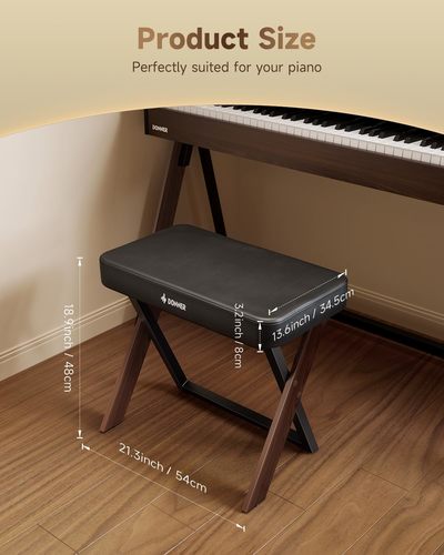 כסא פסנתר מרופד בצבע WALNUT בעיצוב ייחודי DKB300 עם טופ שחור EC7089 מבית DONNER