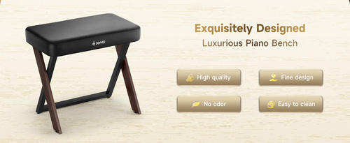 כסא פסנתר מרופד בצבע WALNUT בעיצוב ייחודי DKB300 עם טופ שחור EC7089 מבית DONNER