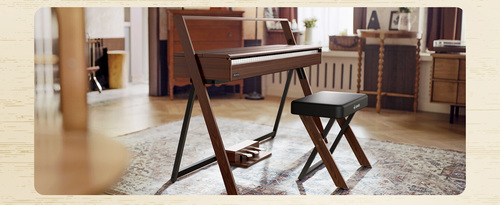 כסא פסנתר מרופד בצבע WALNUT בעיצוב ייחודי DKB300 עם טופ שחור EC7089 מבית DONNER