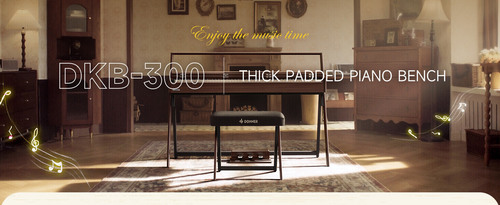 כסא פסנתר מרופד בצבע WALNUT בעיצוב ייחודי DKB300 עם טופ שחור EC7089 מבית DONNER