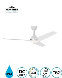 מאוורר תקרה 52" TANGO לפרגולה IP44 +שלט ולד 24W CCT לבן NORTHER