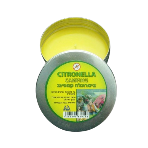נר ציטרונלה דוחה יתושים בקופסת אלומניום לקמפינג