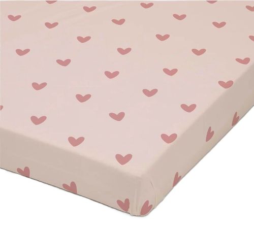 סדין טריקו 100% כותנה למזרן עגלת תינוק (אמבטיה) - ורוד לבבות