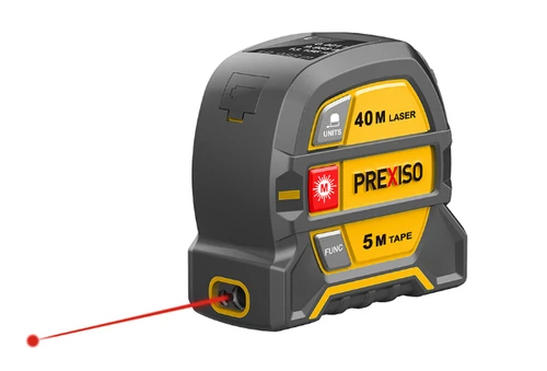 סרט מדידה 5 מטר ומד טווח לייזר 40 מטר נטען - PREXISO פרקסיסו - PLT-40LI