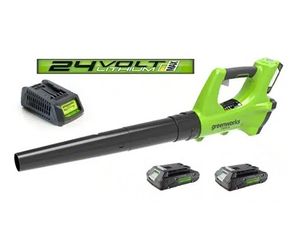 סט מפוח נטען 24V + שתי סוללות 2 אמפר ומטען מהיר - 160 קמ"ש דגם 99706-4 GREENWORKS