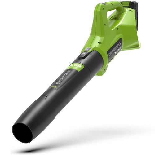 מפוח עלים GREENWORKS GEN2 24V דגם 99506-12 עם שתי סוללות 4 אמפר ומטען כפול, מהירות אוויר 145 קמ