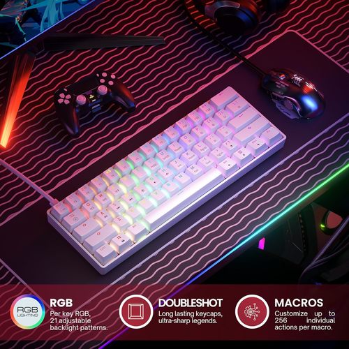 (10+1) HK GAMING KEYBOARD GK61 WHITE מקלדת מכנית בצבע לבן