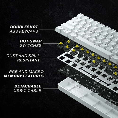(10+1) HK GAMING KEYBOARD GK61 WHITE מקלדת מכנית בצבע לבן