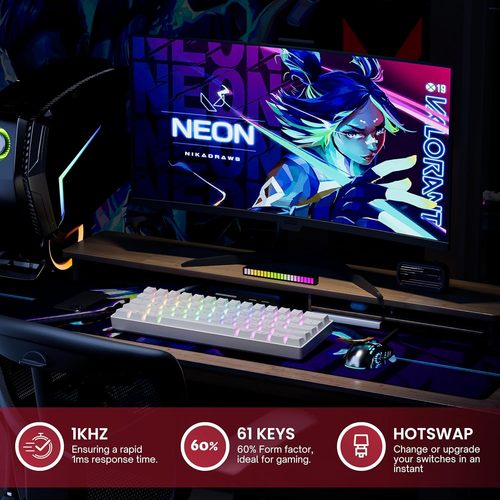 (10+1) HK GAMING KEYBOARD GK61 WHITE מקלדת מכנית בצבע לבן