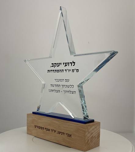 מגן הוקרה מקריסטל זכוכית בצורת כוכב – מתנה מושלמת להוקרת תודה והערכה