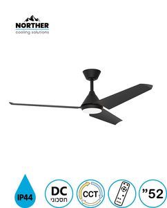 מאוורר תקרה 52" TANGO לפרגולה IP44 +שלט ולד 24W CCT שחור NORTHER