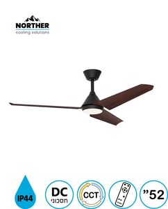 מאוורר תקרה 52" TANGO לפרגולה IP44 +שלט ולד 24W CCT שחור+עץ NORTHER