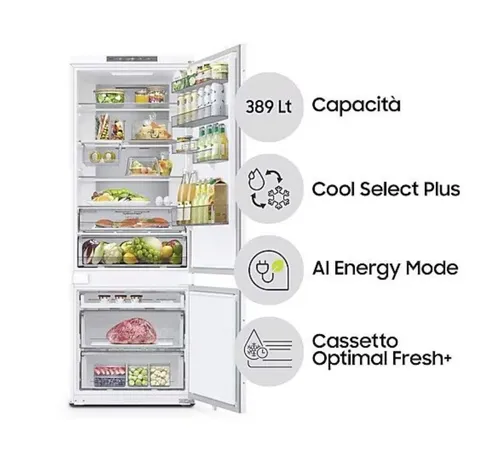 מקרר אינטגרלי רוחב 70ס”מ NO FROST בנפח 389 ליטר תוצרת SAMSUNG דגם BRB38G705EWW – דגם 2025 METAL COOLING