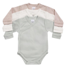 שלישיית בגדי גוף מעטפת שרוול ארוך 100% כותנה 0-3 - ורוד/אופוויט/מנטה