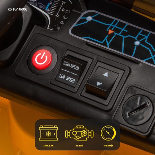 מכונית ממונעת 12V לילדים פורד ריינג'ר FORD Ranger עם שלט רחוק, אורות ומושב דמוי עור - כתום