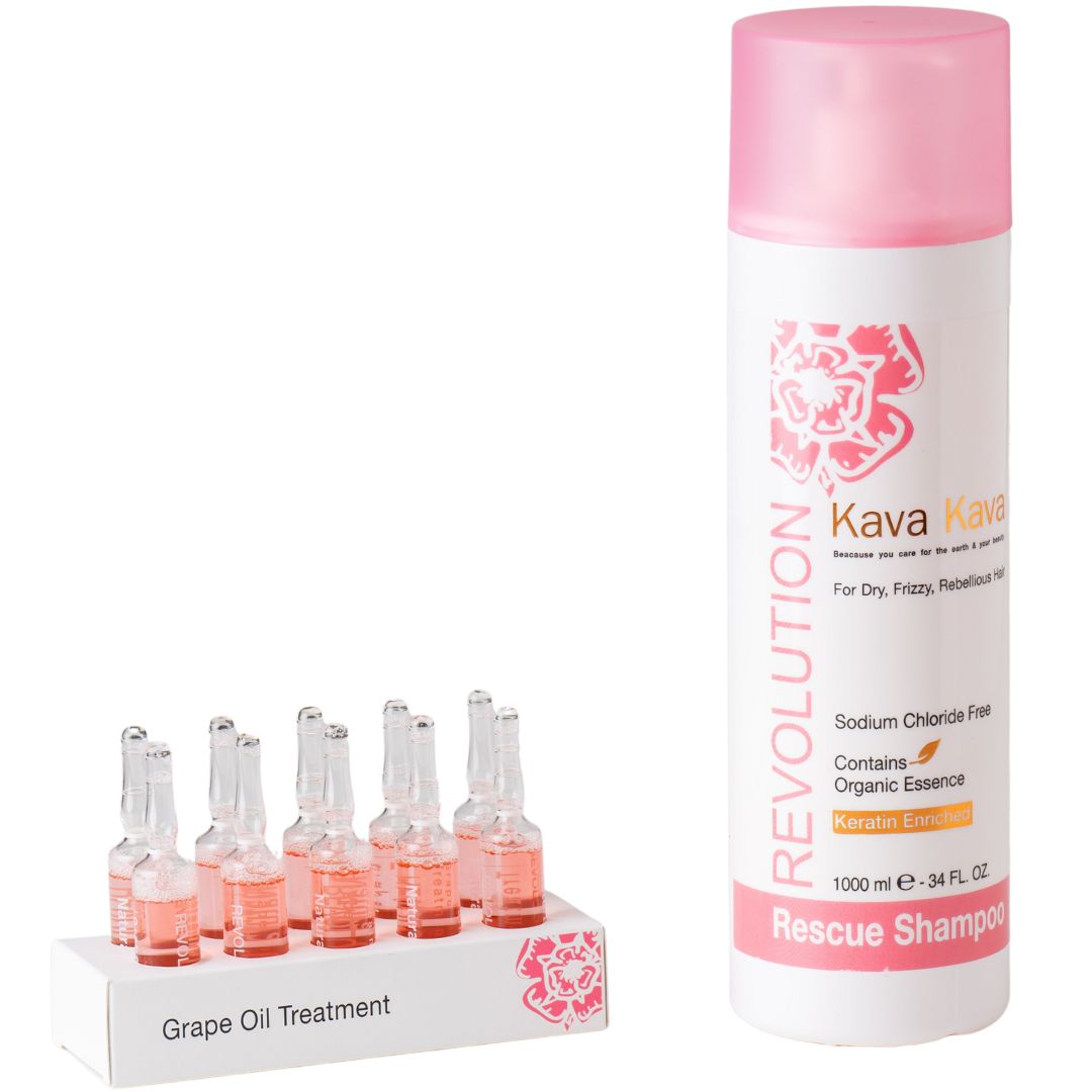 שמפו רסקיו לשיער + אמפולות  KAVA KAVA לשיער יבש, מקורזל ופגום קווה קווה 1000 מ"ל