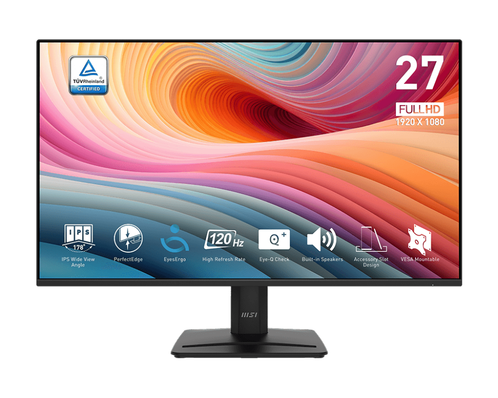 מסך מחשב MSI PRO MP275 E2 VESA+Tilt 27" FHD VGA+DP+HDMI+Audio-Out+Speakers Black Monitor