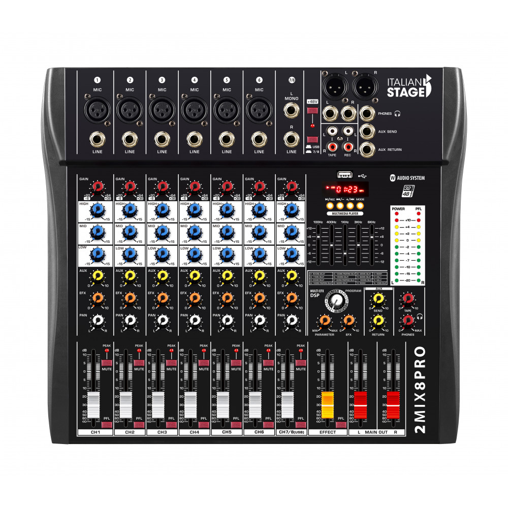 מיקסר 8 ערוצים DSP ואפקטים Italian Stage | IS 2MIX8PRO