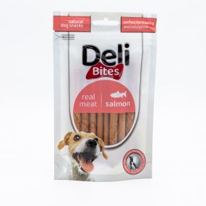 דלי בייטס Deli Bites חטיף לכלב מקלות סלומון 80 גרם