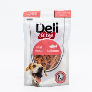 דלי בייטס Deli Bites חטיף לכלב מקלות סלומון קצרות 80 גרם