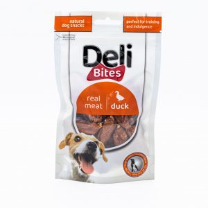 דלי בייטס Deli Bites חטיף לכלב נקניקיות ברווז 80 גרם