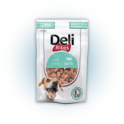 דלי בייטס Deli Bites חטיף לכלב קוביות כבש 80 גרם
