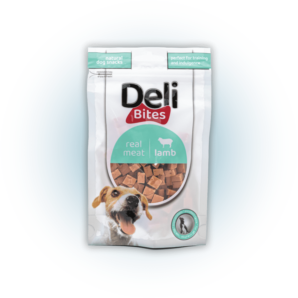 דלי בייטס Deli Bites חטיף לכלב קוביות כבש 80 גרם