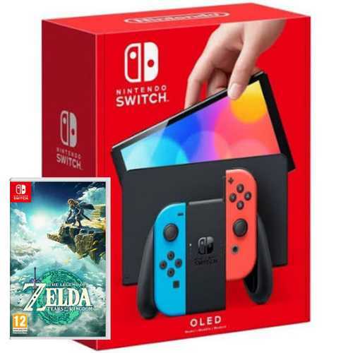 Nintendo Switch OLED Neon Red Blue קונסולת נינטנדו סוויץ' אולד צבעוני + משחק