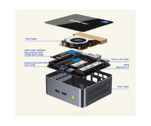 מחשב נייח קטן GMK-M3 Intel I5-12450H 16GB 1TB NVME WIN11 Pro