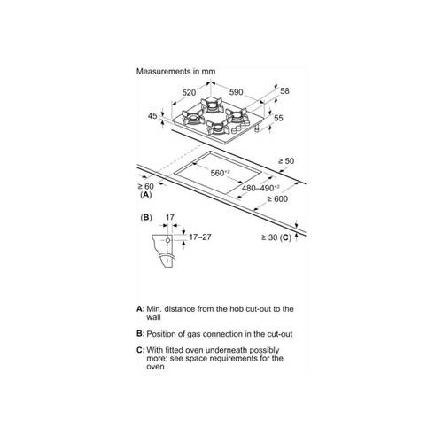 כיריים גז Bosch POH6B6K30Y Serie 2 זכוכית שחורה | ספרד