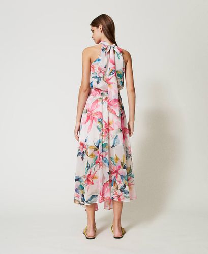 Long georgette skirt with floral print