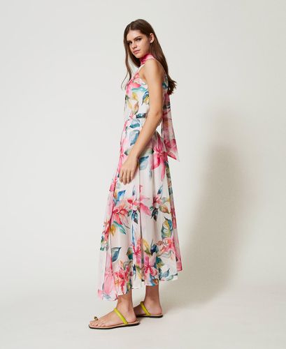 Long georgette skirt with floral print