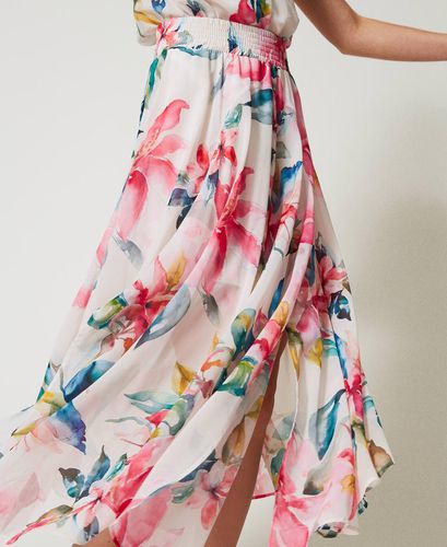 Long georgette skirt with floral print