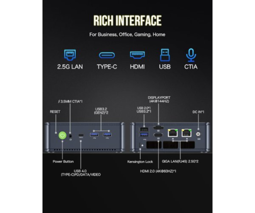 מחשב נייח מיני GMKtec K6 R7 7840HS 16GB DDR5 1TB NVME WIN11PRO