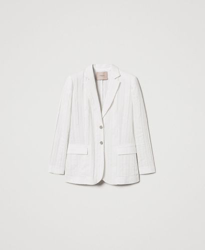 Blazer in striped linen-blend fabric